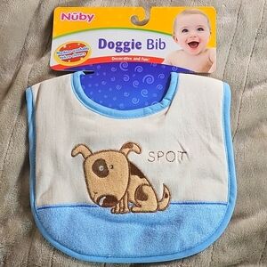 New NUBY Cotton Dog Baby Bib Blue With Spot The Dog Infant